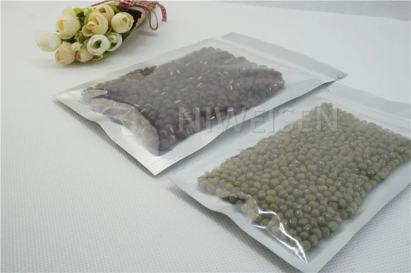 12X20CM 100pcs Resealable Translucent Pure Aluminium foil Zip Lock Bag - Silver white full Mylar plastic pouch clear Front | Дом и сад