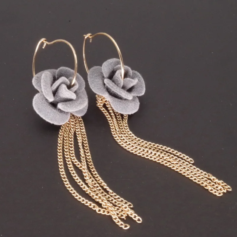 F.J4Z Women Drop Earrings Beautiful Red Gray Black Flower Chain Tassel Trending for Woman Bijoux | Украшения и аксессуары