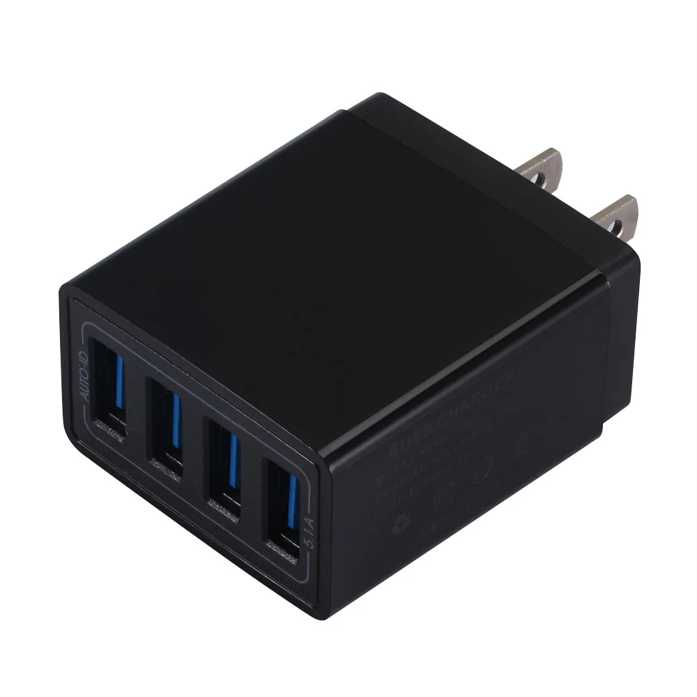 AIREACH, 18 Вт, зарядное устройство, 4USB, зарядное устройство для мобильного телефона, стандарт ЕС, США, зарядное устройство для мобильного телефона, быстрая зарядка для Samsung S8 S9 - Тип штекера: US plug Black