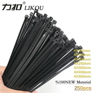 LIKOU Nylon cable ties 4x100 4x120 4x150 4x200 4x250 4x300 4x350 4x400 4x450 Plastic self-locking cable ties straps 250pcs black