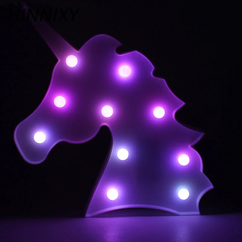 Hinnixy LED красочный знак Marquee ночник Единорог белый розовый украшение для детской