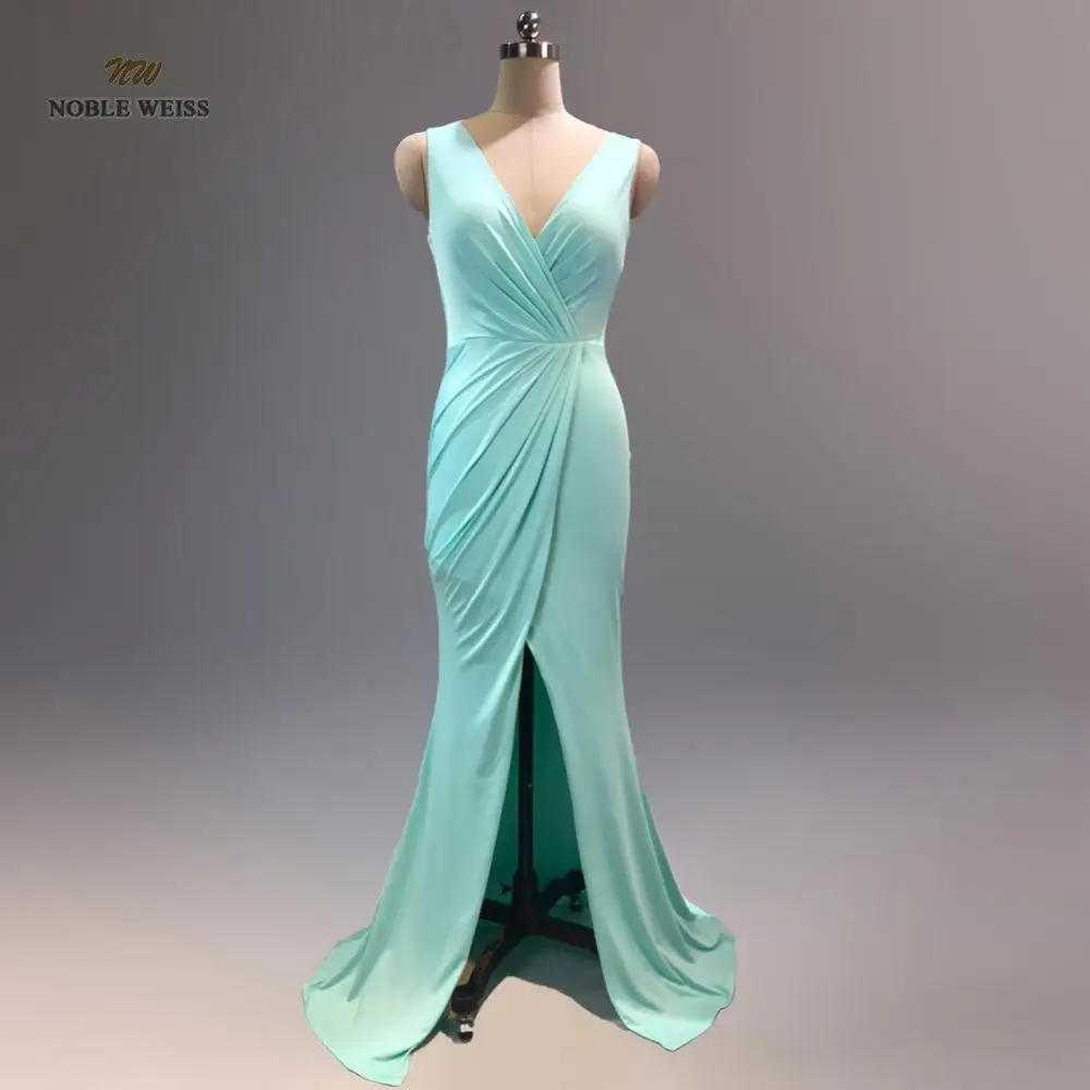 light blue Элегантное Длинное платье русалки вечернее платье темно-красное плиссированное сексуальное v-образный вырез Сплит платье для выпускного вечера - Цвет: light blue