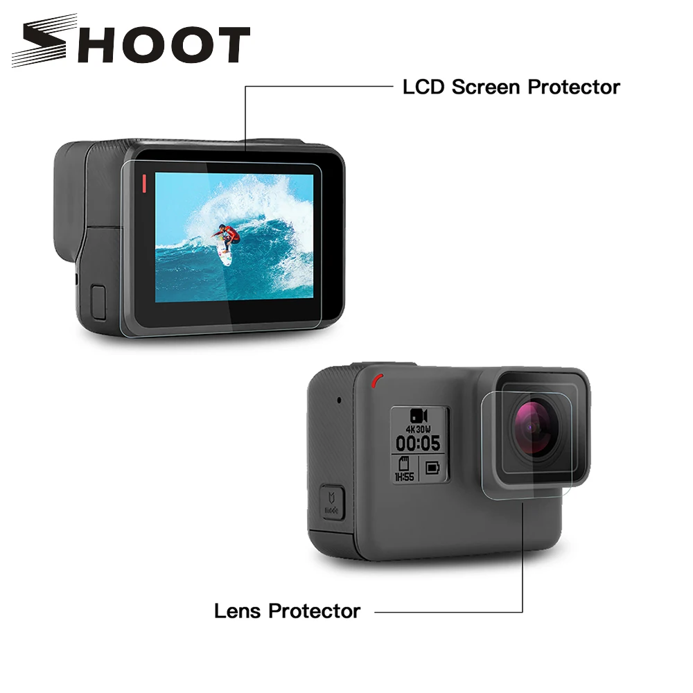 

SHOOT Tempered Film for Gopro Hero 7 6 5 Accessories Tempered Screen + Lens Protector For Go Pro Hero 7 6 5 Black Action Camera
