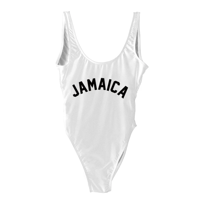 Цельный купальник с надписью «JAMAICA», женская одежда для плавания, монокини с высокой посадкой, купальный костюм, боди, пляжная одежда, красный купальник maio
