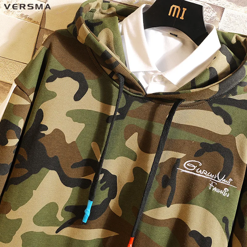 VERSMA 2019 на весну в стиле хип хоп камуфляжная расцветка толстовки с капюшоном и