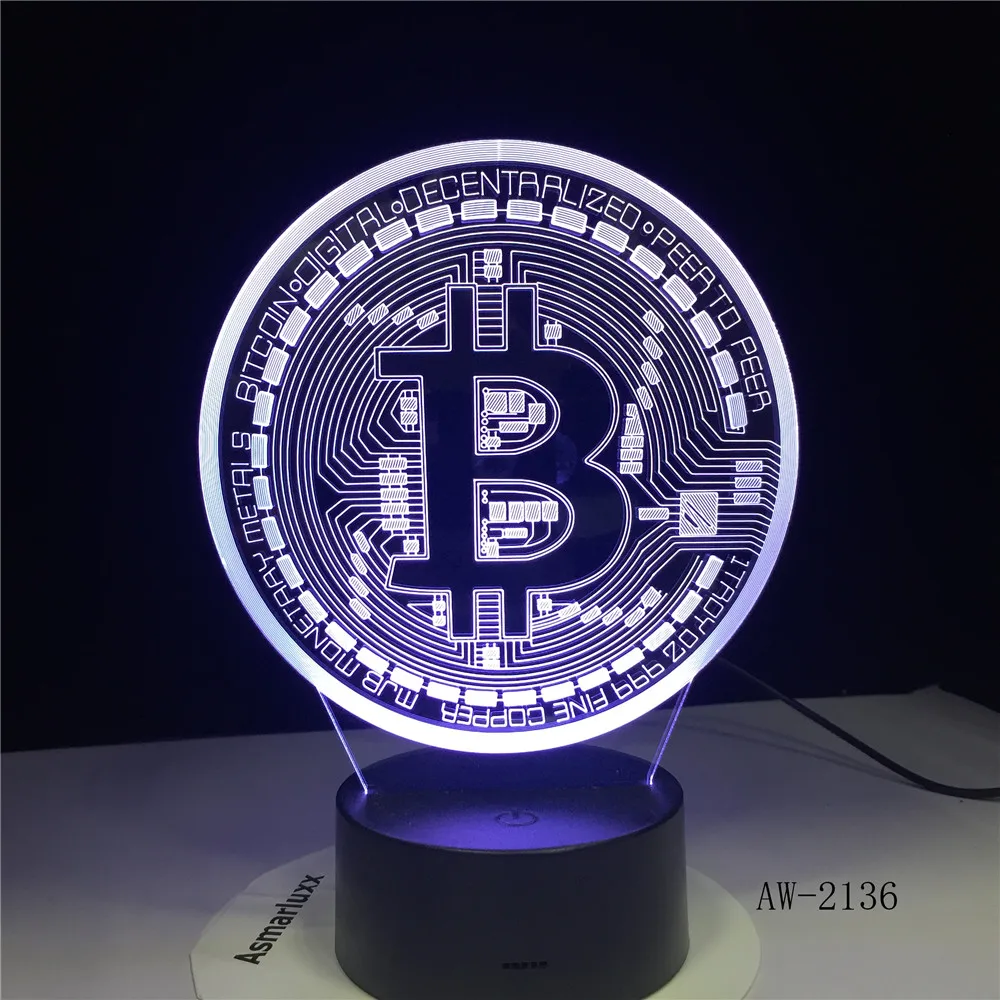 Биткоин 3d лампа семь цветов сенсорный светодиодный визуальный подарок украшение Стол СВЕТОДИОДНЫЙ Ночник Прекрасный 7 цветов Изменение 3d свет AW-1721