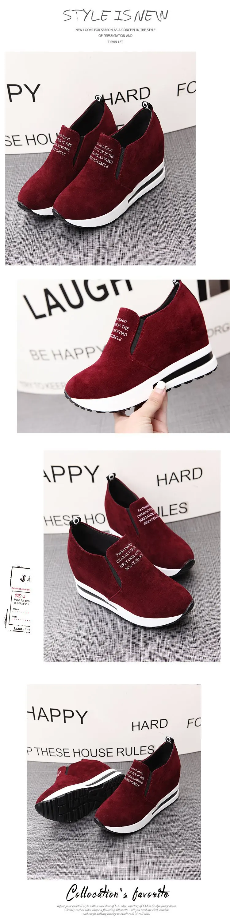Flock New High Heel Lady Casual black/Red Women Sneakers Leisure Platform Shoes Breathable Height Increasing Shoes