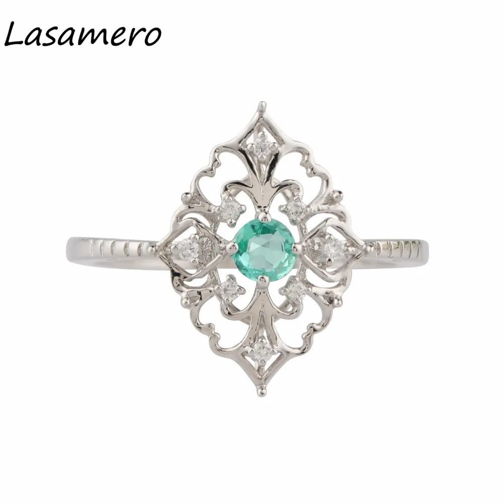 LASAMERO 0.18CT круглая форма натуральные изумрудные алмазные акценты арт деко