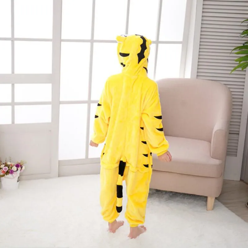 Желтый тигр комбинезоны для Пижама Детская комбинезон с капюшоном детей