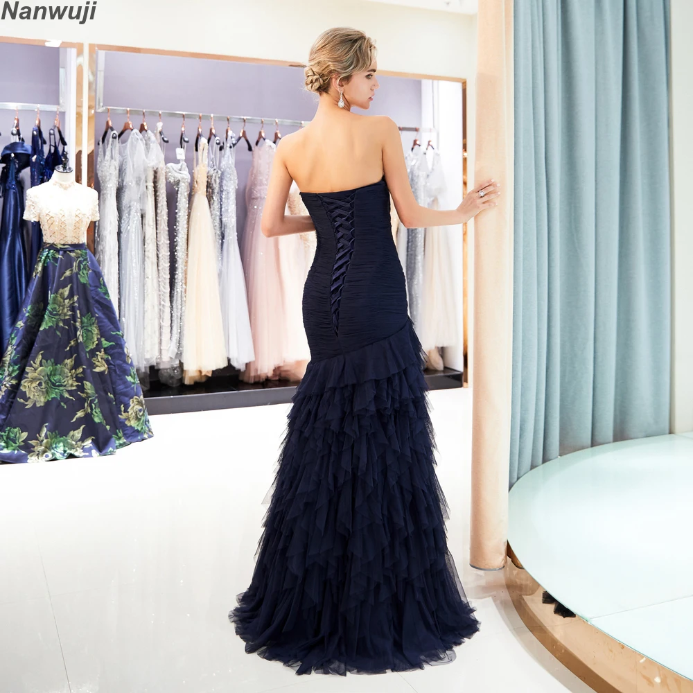 

2019 Luxury Arrival Evening Dress Mermaid One Shoulder Ruffle Rhinestone Evening Gown Prom Dresses Vestido De Festa Longo
