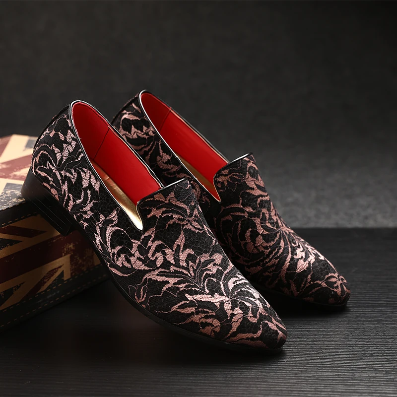 Мужские классические туфли с вышивкой черные повседневные лоферы на плоской