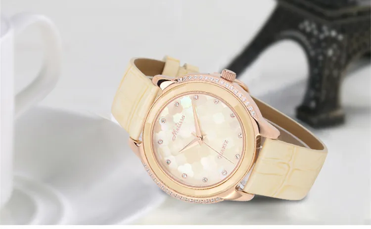 Часы женские кварцевые с кристаллами элегантные Сияющие наручные из натуральной