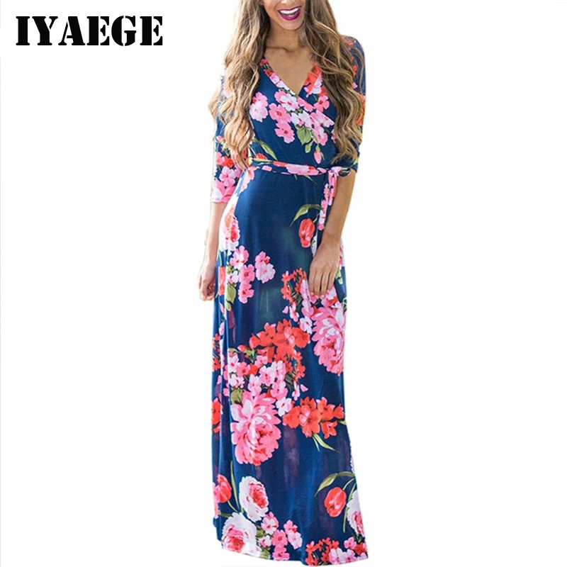 IYAEGE богемное длинное платье с принтом женские макси платья цветочный принт Ретро