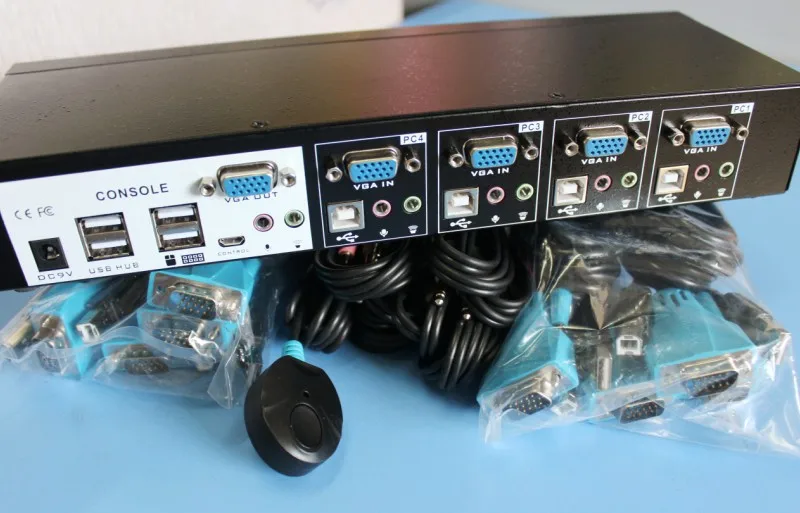 Промышленный 4 портовый USB VGA Аудио KVM Переключатель консоли 3 5 мм стерео микрофон