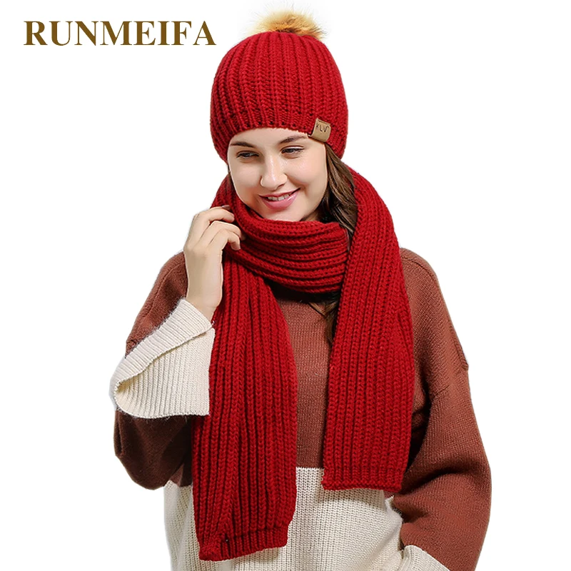 2018 Winter Scarf Hat Set 4 Colors Classic Fashion Statement Apparel for Women Acrylic Warm Scarf Hat Gift in stock