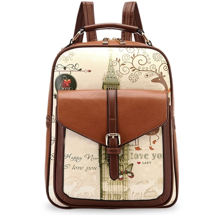 PU Leather Printing Backpack 2016 College Style Women's Backpack, School Bags for Teenagers, ladies bag women mochila feminina