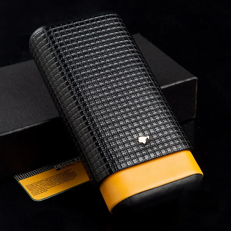COHIBA Дорожный Чехол для сигар из черно-желтого кедрового дерева с 3 трубками и