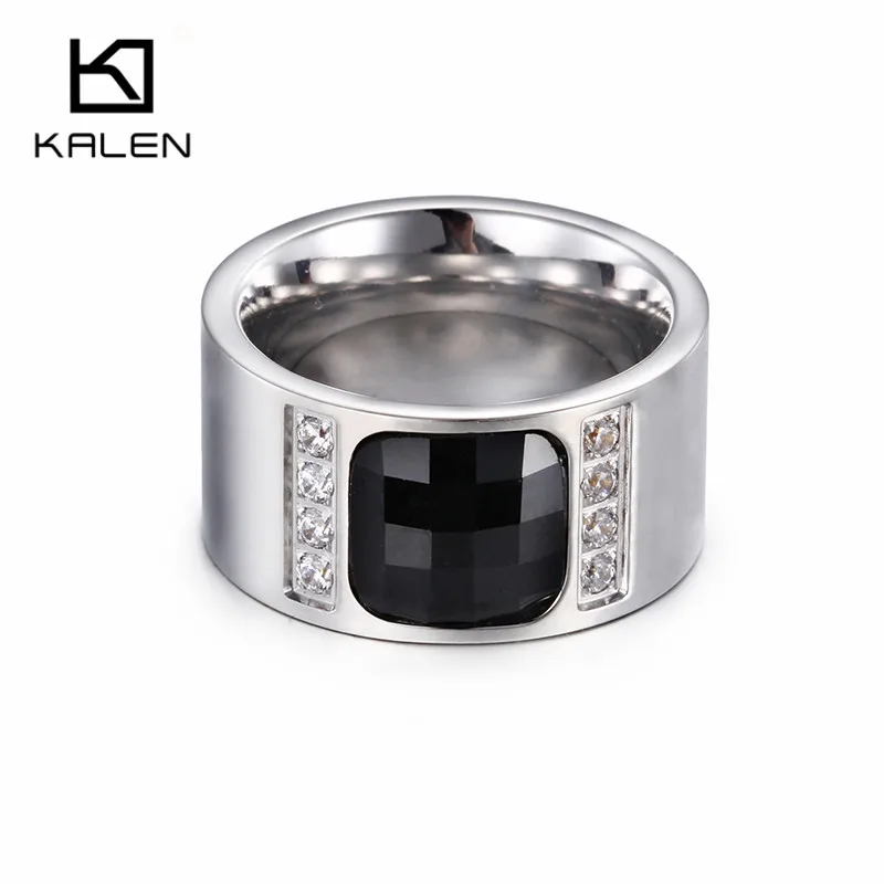 Kalen новые кольца серебристого цвета из нержавеющей стали Anillo Hombre Femme Размер 6-9 горный хрусталь дешевые обручальное кольцо аксессуары Подарки - Цвет основного камня: silver black