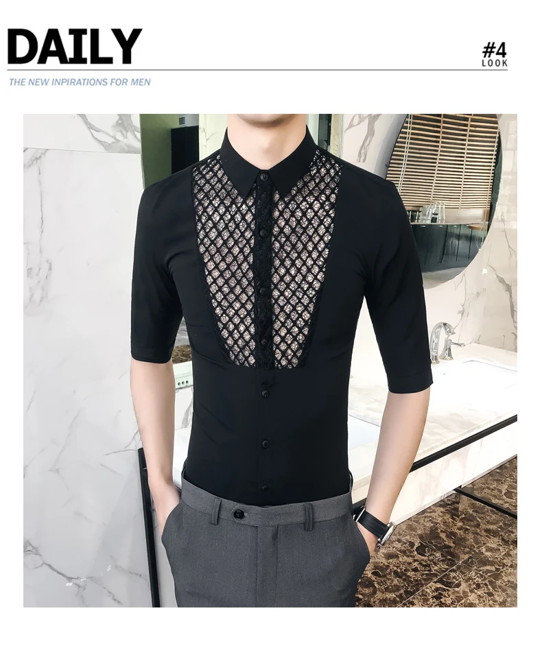 Новые летние пикантные прозрачные Social Club вечерние рубашка Для мужчин Slim Fit для свадьбы и выпускного прозрачная рубашка Chemise Homme