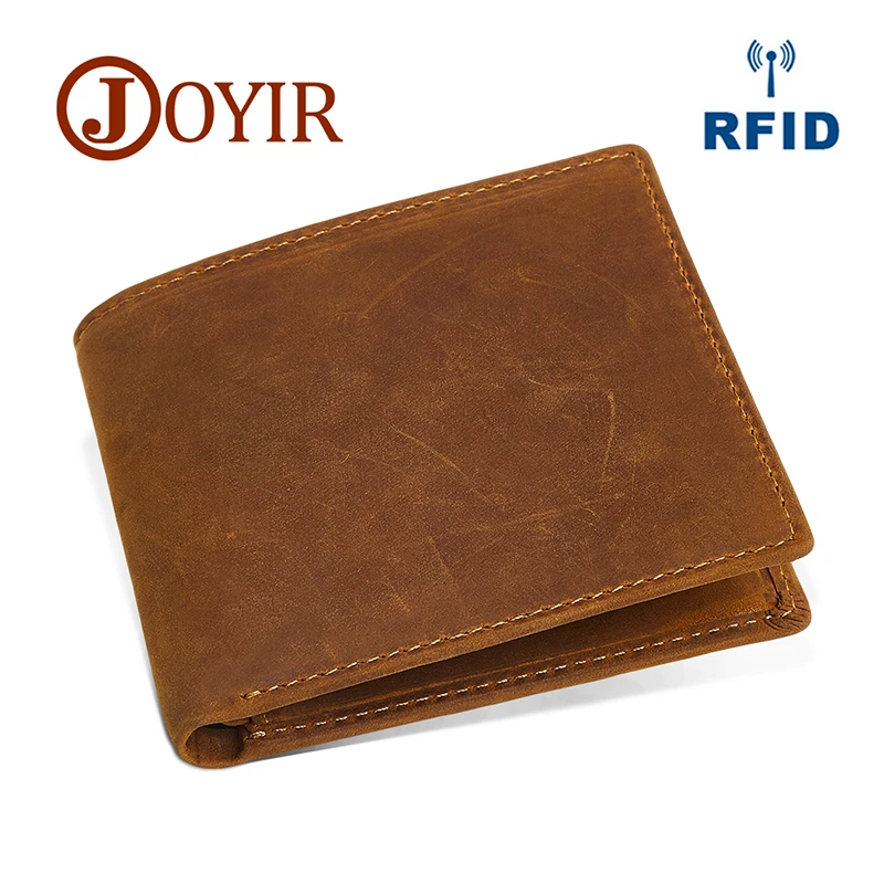 Кошелек JOYIR из кожи Crazy Horse с технологией RFID и защитой от кражи тонкий мужской мини