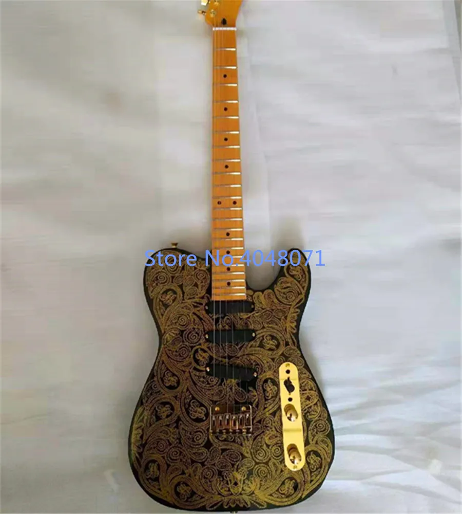 Электрогитара без груза золотые аксессуары черный пикап золотой узор на