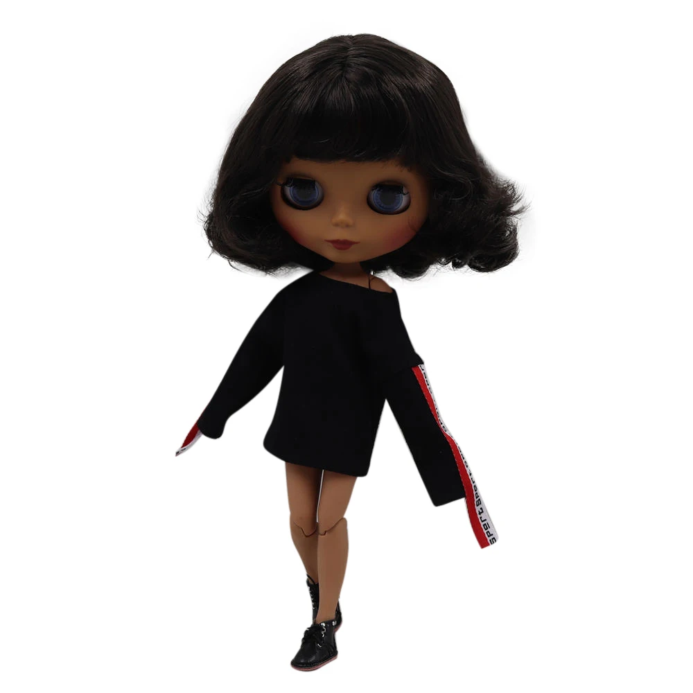 Ледяной DBS Blyth кукольные 30 см темной кожи Матовые черные короткие кудрявые волосы
