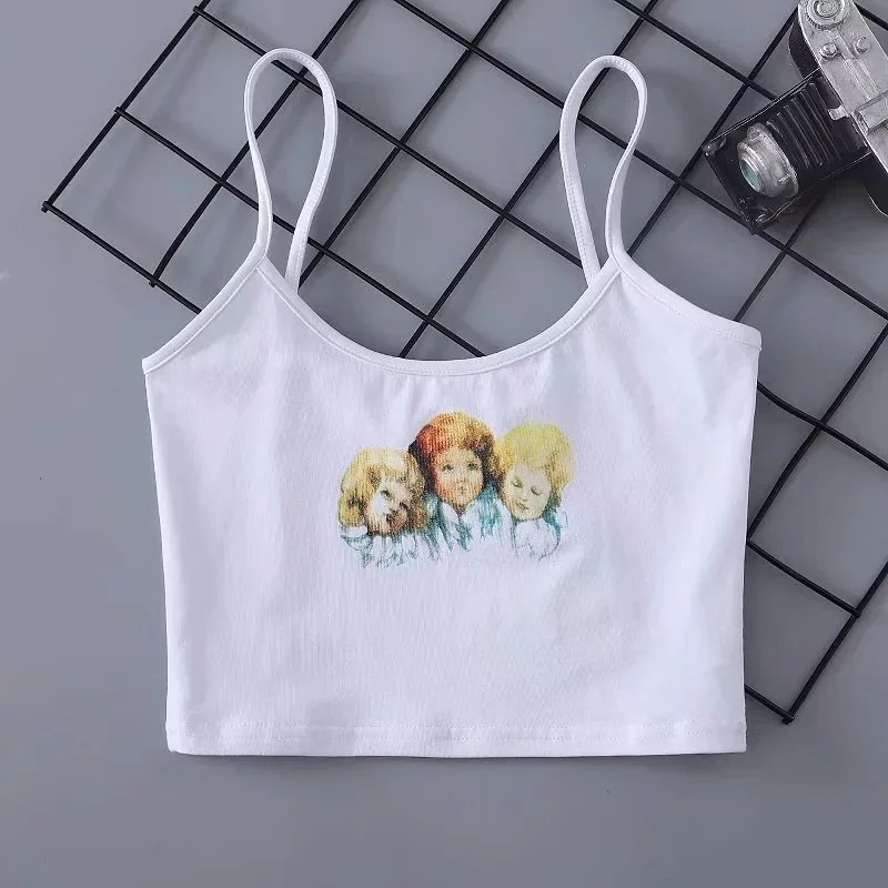 Женский винтажный укороченный топ Angel Pattern без рукавов белый однотонный