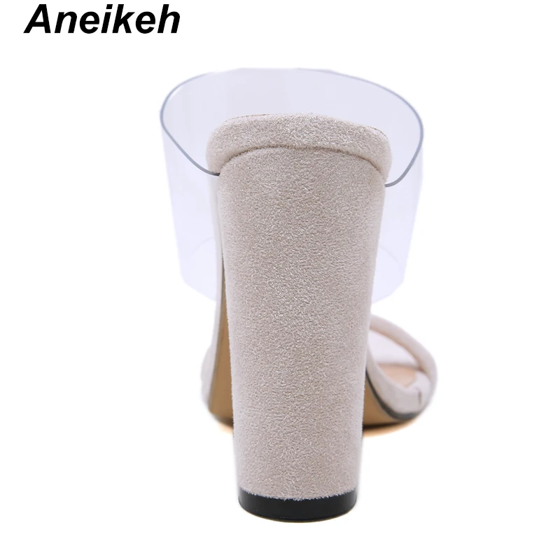 Aneikeh/ г. Новые классические туфли из ПВХ туфли женские шлепанцы открытые прозрачные туфли-лодочки на высоком квадратном каблуке Размеры 35-40, зеленый, абрикосовый, черный