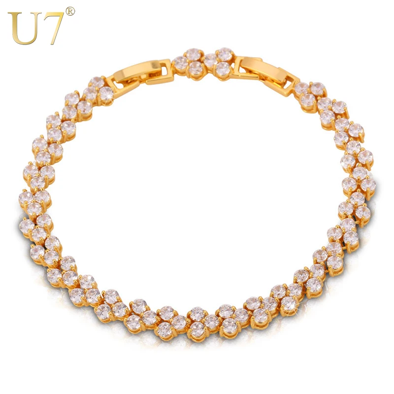 

U7 Romantic Cubic Zirconia Bracelet Women Jewelry Trendy Gold Color 17cm20cm Chain Tennis Bracelets Wholesale H546