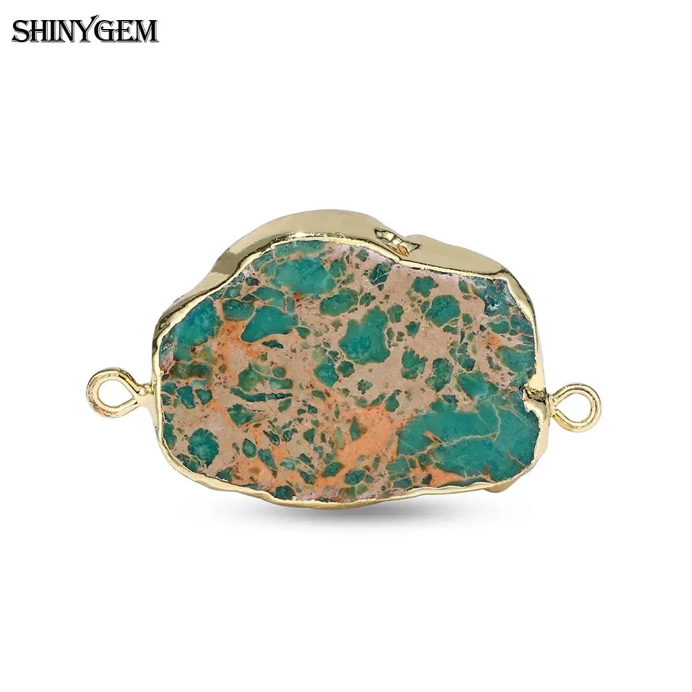 ShinyGem нерегулярный морской камень из осадочной породы разъемы для изготовления ювелирных изделий позолоченный натуральный камень ломтик Разъем Шарм аксессуары - Цвет: Green