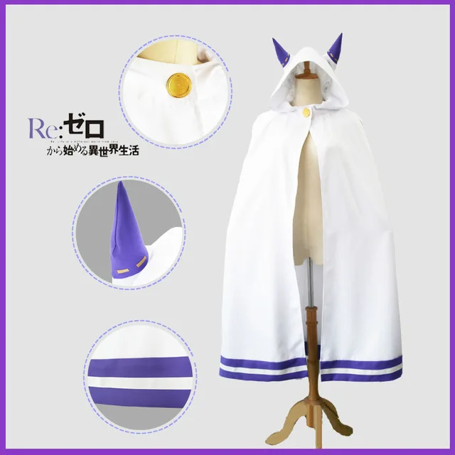 Cloak Платье Emilia Re Zero Костюмы для костюмированной вечеринки парик Для женщин Платье для косплея Эмилия Косплэй Костюм Аниме Косплэй вечерние Хэллоуин вечерние плащ парик - Цвет: Cloak