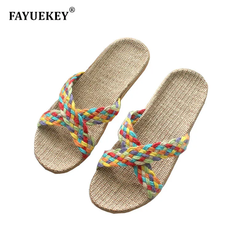 Летние женские домашние тапочки FAYUEKEY 2020 льняные шлепанцы карамельных цветов