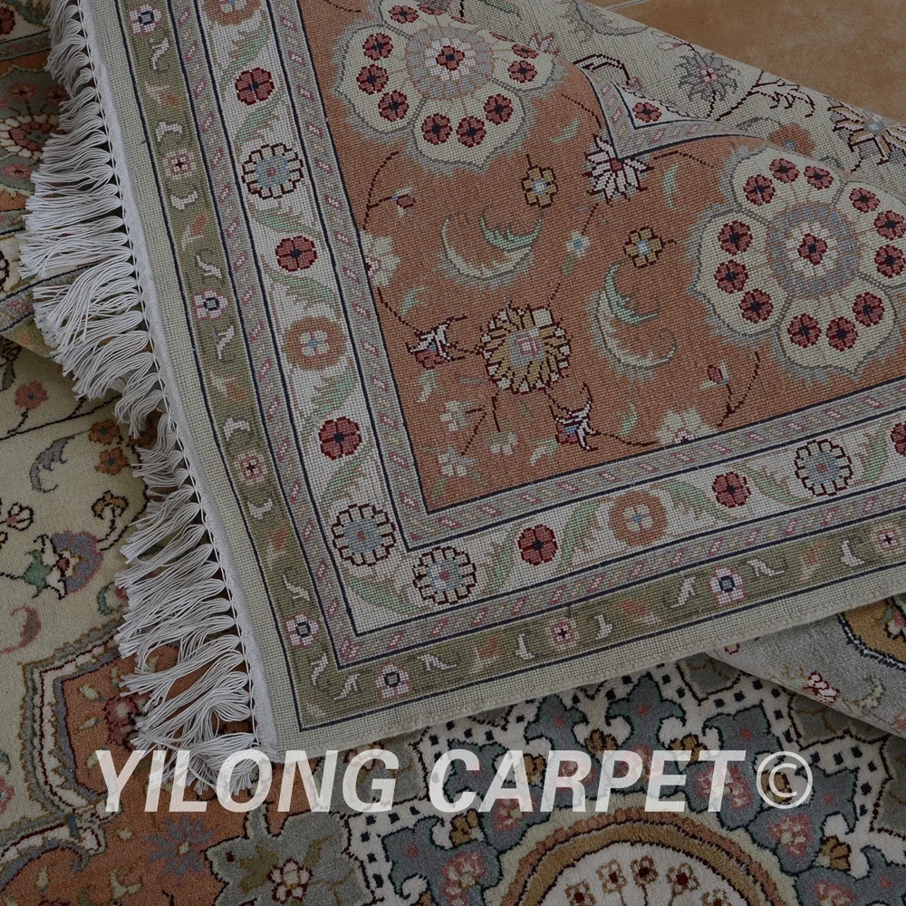 Yilong 8 'x 10' Vantage коврик Тебриз бежевый и розовый ковер Изысканная область шерсти