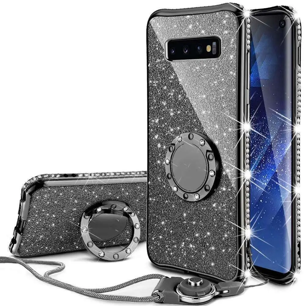 Алмазный чехол для Samsung Galaxy S10 Plus S10E S7 Edge S8 S9 Note 10 9, чехол для Samsung A6 A8 Plus A7, блестящий бампер - Цвет: Черный