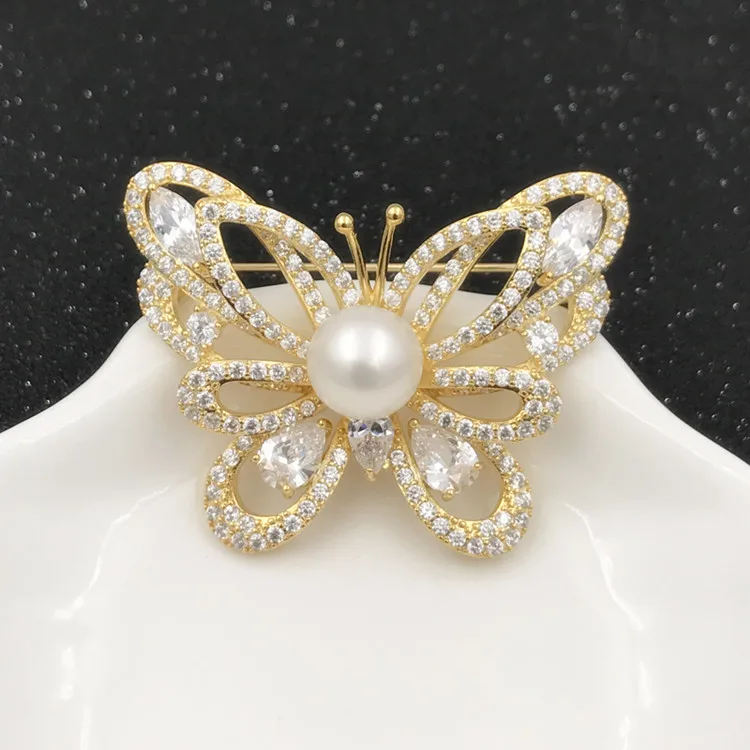 

Elegant Butterfly Pearl Breastpin Accessory Women DIY Pearl Jewelry Findings&Components Silver&Gold Color 3Pcs/Lot