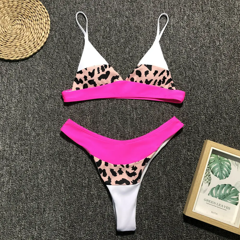 

Summer Sexy Leopard Printed Patchwork Bikini Set Women High Waist Swimsuit Push Up Padded Bra Swimwear Bathing Suit