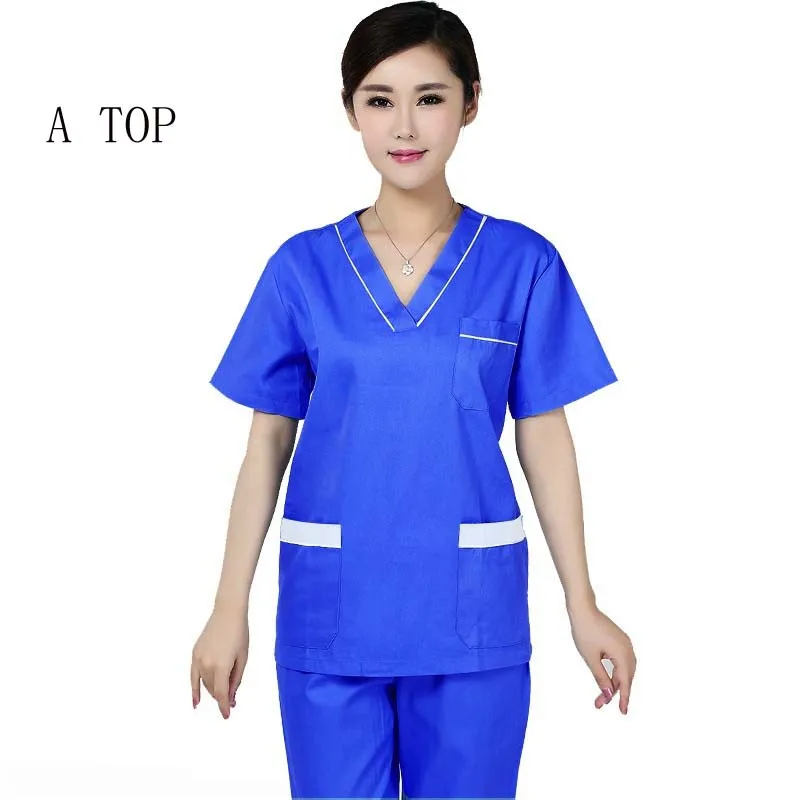 sapphire blue top Женская мода на каждый день Топы Цвет блокировка дизайн форменной одежды для Топ с V-образным вырезом медицинская униформа для сотрудниц спа-салонов(только в верхней части - Цвет: sapphire blue top