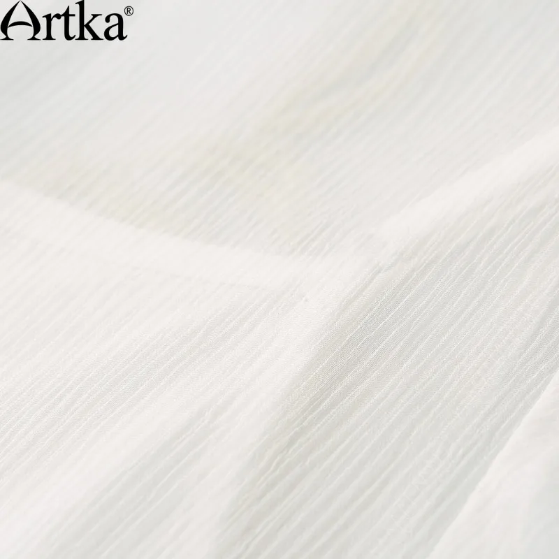 ARTKA Женская 2018 Лето Белый хлопок и шелк вышивка платье Винтаж o образным вырезом