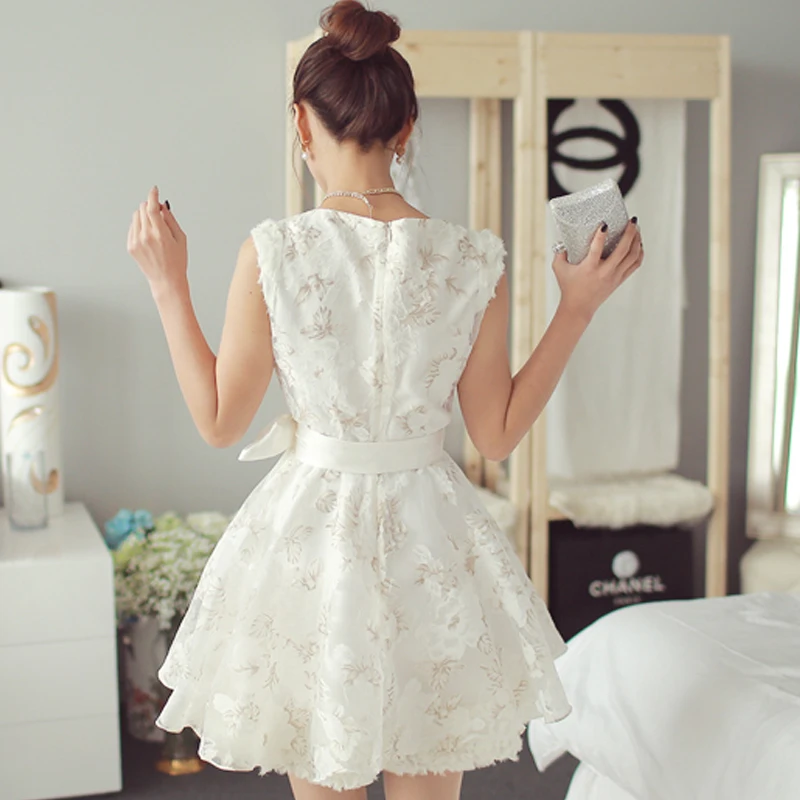 Новинка 2018 корейский стиль простой темперамент кружево органза платье принцессы