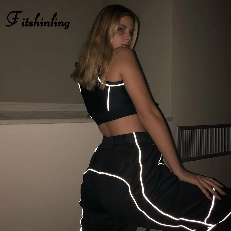 Fitshinling Athleisure фитнес женские Майки Топы Светоотражающие водолазка обрезанный
