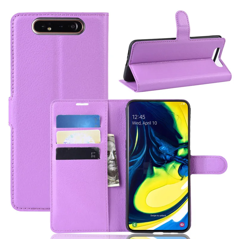 СПС samsung Galaxy A80 Флип кожаный чехол-портмоне держатель для телефона Coque черный чехол для книги samsung A80 сумки на a80 a 80 - Цвет: Фиолетовый