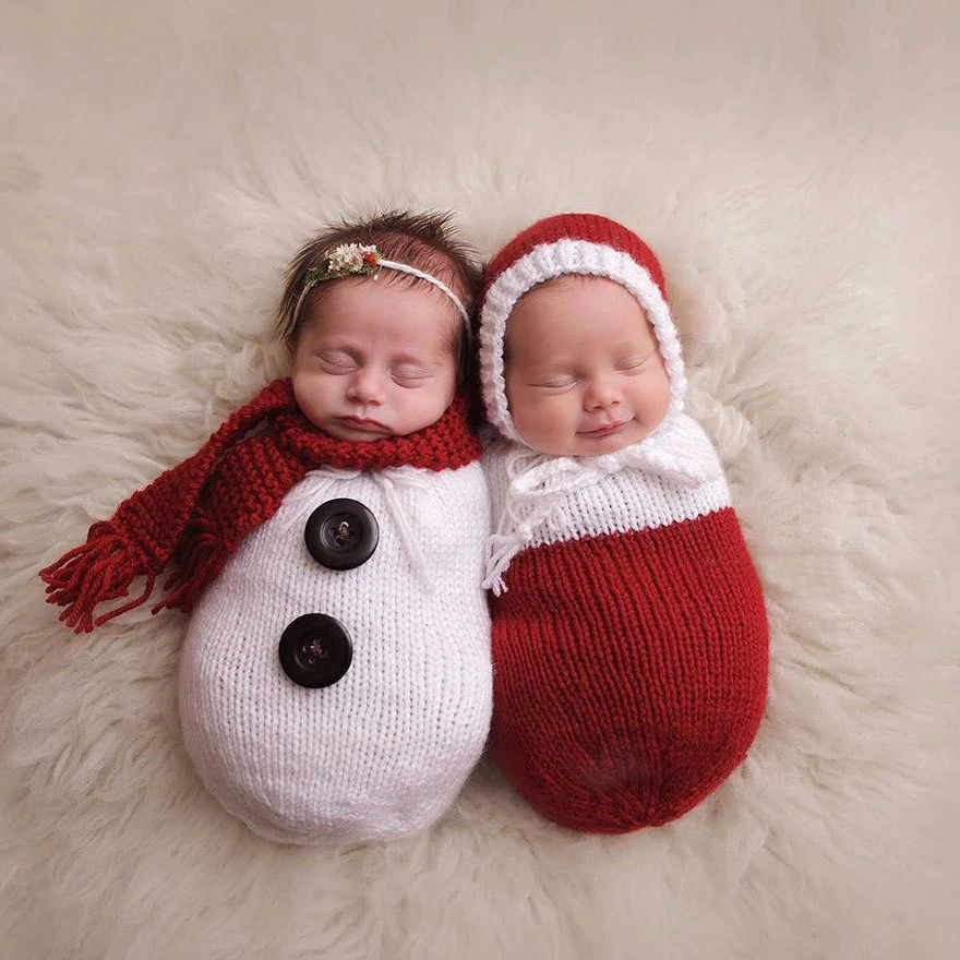 2019 Newborn Photography Props Wraps Christmas snowman Bebe Crochet Knitted Sleeping Bag With Scarf/Hat Pictures Costumes