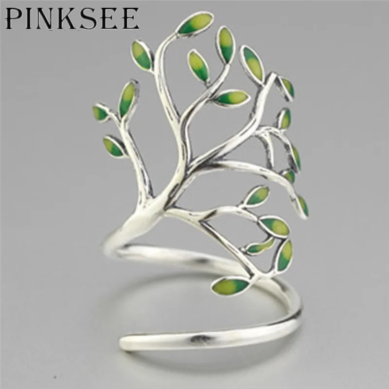 

PINKSEE 1PC Trendy Hot Creative Charming Silvery Resizable Tree Leaf Ring for Women Girls Party Finger Accessories