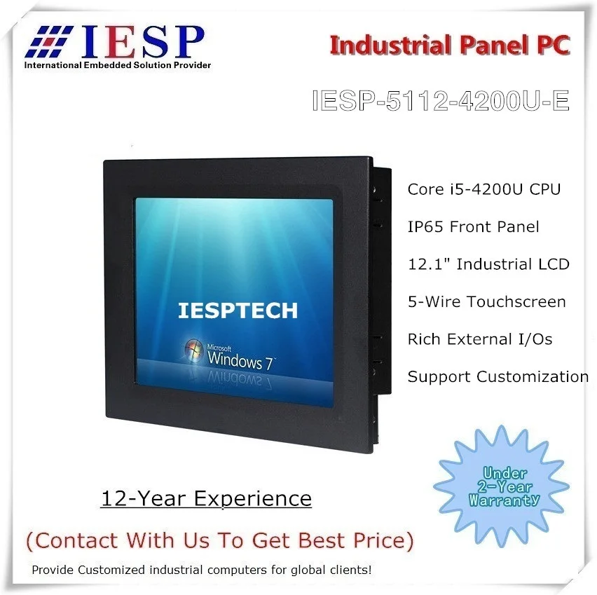 

12 inch Industrial panel PC, Core i5-4200U CPU, 4GB DDR3, 500GB HDD, 12.1 inch HMI, provide custom design services