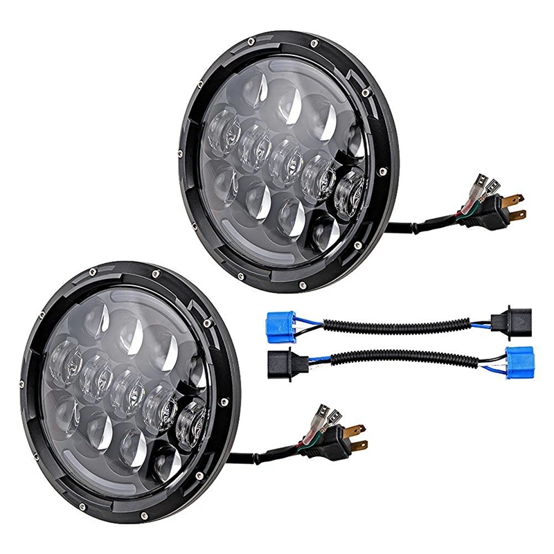 Pair 7 Inch Round LED Headlight White Halo Angel Eye &amp DRL Projection Lens For LJ Tj Fj Cruiser Hummer MAC | Автомобили и
