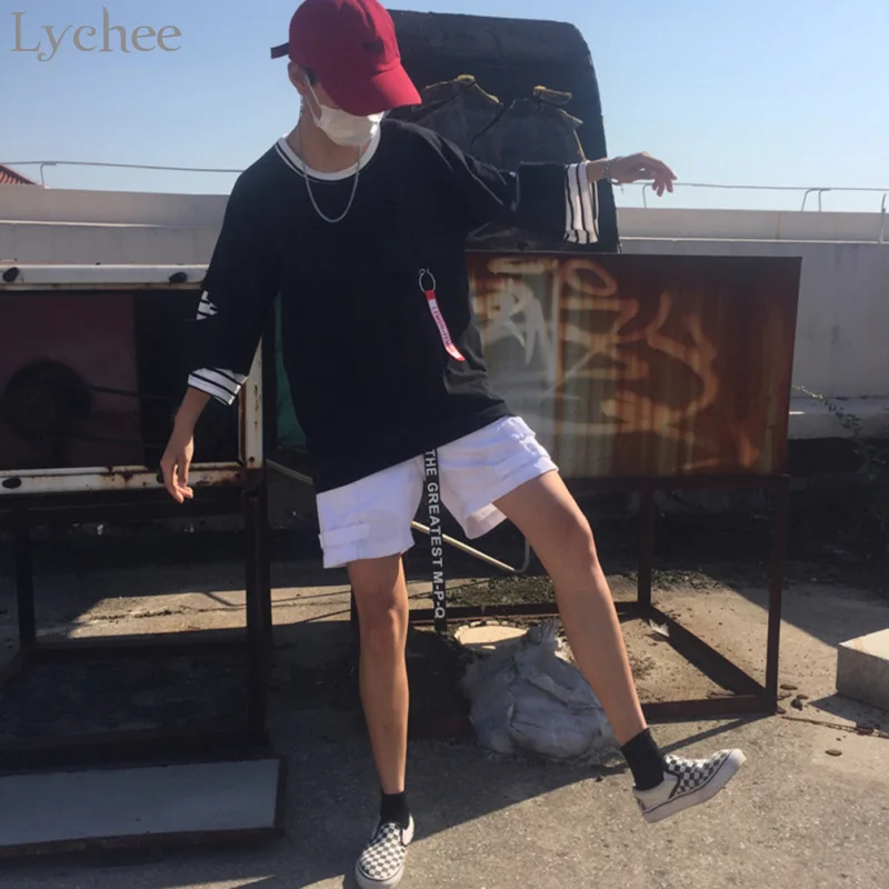Летняя женская футболка Lychee в стиле Харадзюку Повседневная Свободная полоску с