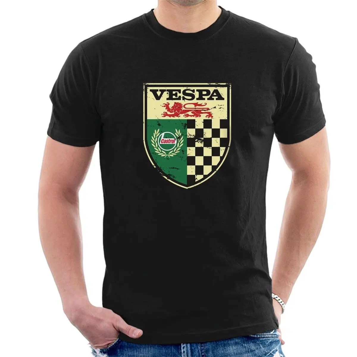 Новый VESPA CASTROL винтажные Знак Футболка проблемных классический Ретро масло M03 с