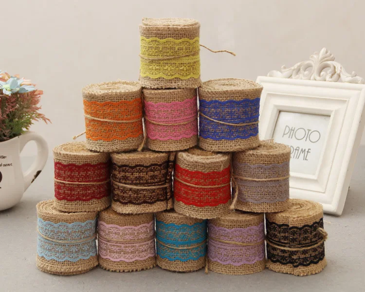 

6cm*2m Lace Trims Tape Hemp Rope DIY Handmade Christmas Wedding Decoration Lace Linen Ribbon Roll Linen Strips