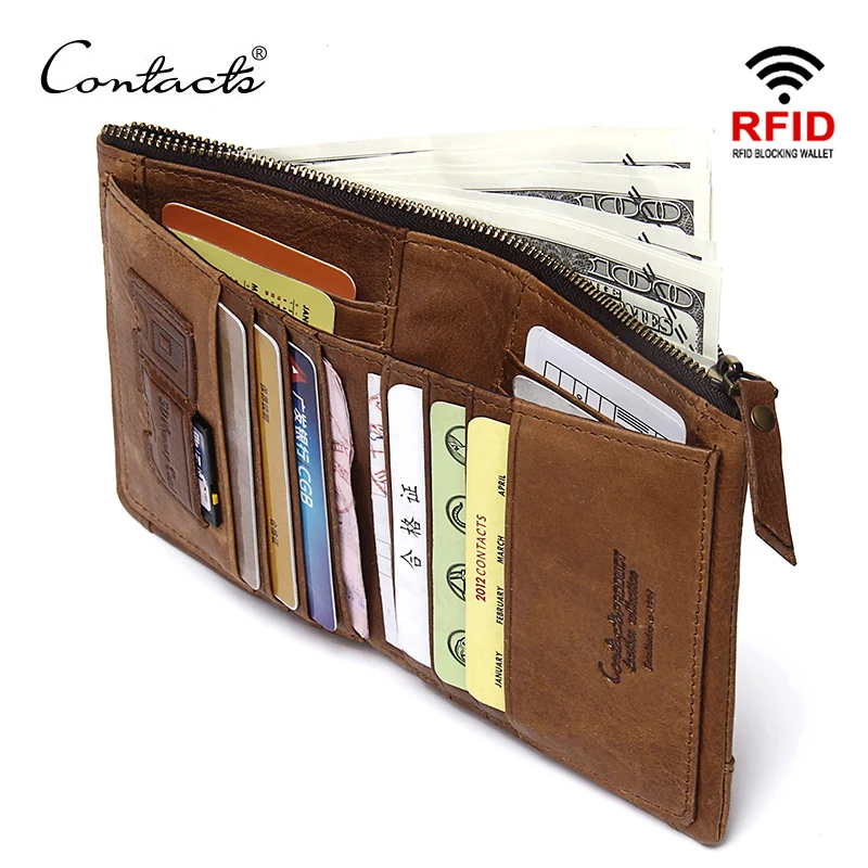 CONTACT'S Кожаный кошелек с двойной RFID блокировкой и отделениями для документов