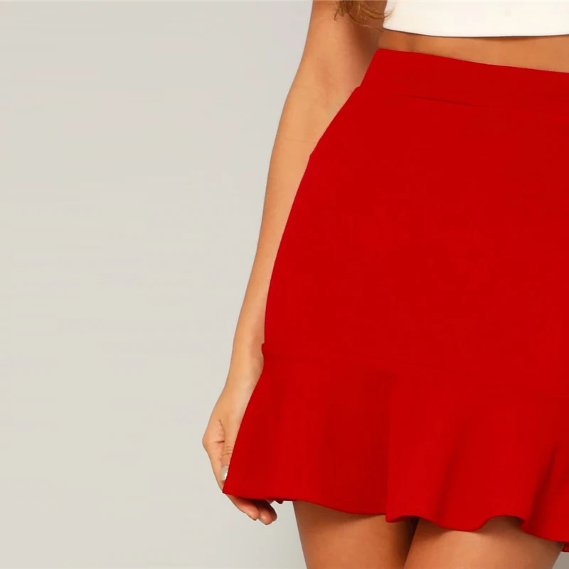 SHEIN Однотонная Юбка С Оборками Модная Мини Юбка На Завышенной Талии